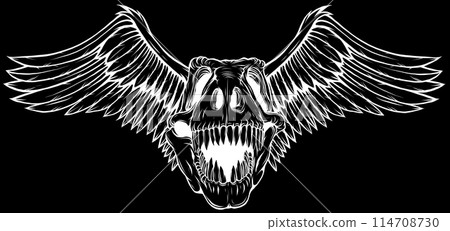 Dinosaur head skeleton in white line on black background 114708730