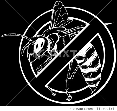 Bee in white line on black background 114709131