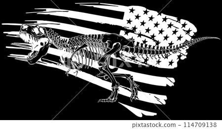 Tyrannosaurus Rex in white line on black background Tyrannosaurus Rex in white line on black background 114709138