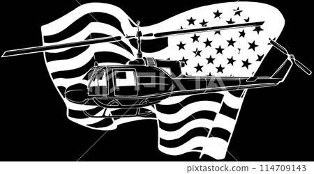 Helicopter in white line on black background Helicopter in white line on black background 114709143