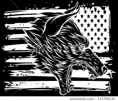Wolf Head in white line on black background 114709144