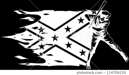 Baseball player in white line on black background 114709150