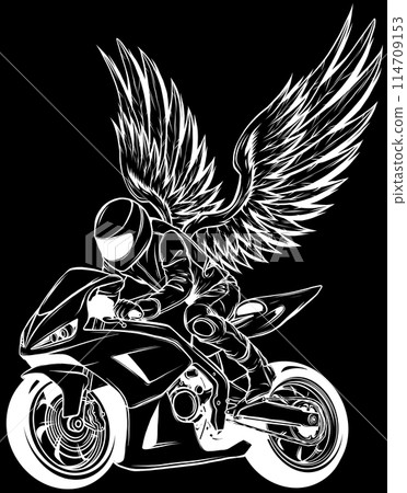 Motorcycle in white line on black background Motorcycle in white line on black background 114709153