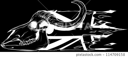Bull skull in white line on black background Bull skull in white line on black background 114709158