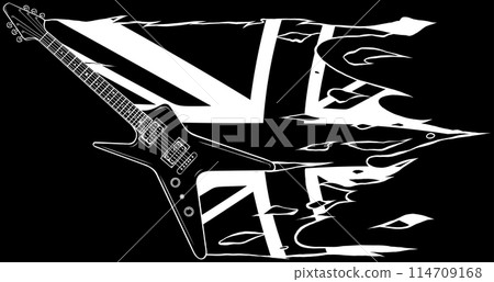 illustration of electric guitar in white line on black background illustration of electric guitar in white line on black background 114709168