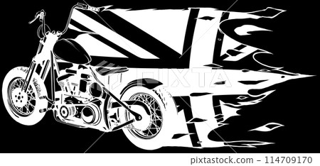 Vintage motorcycle in white line on black background 114709170