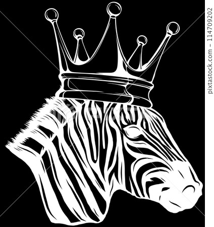 Zebra head in white line on black background Zebra head in white line on black background 114709202