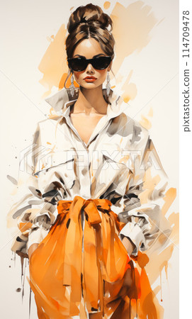 Woman in sunglasses and orange skirt in fashion design Woman in sunglasses and orange skirt in fashion design 114709478