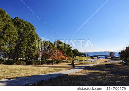 深秋冬季的神奈川縣橫濱市港未來臨海公園 深秋冬季的神奈川縣橫濱市港未來臨海公園 114709579