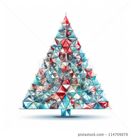 A Christmas tree composed of triangles set against a white backdrop 114709878