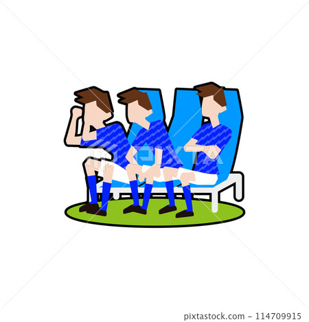 坐在替補席上的足球員_3人_日本國家足球隊守場員29黑邊框 114709915