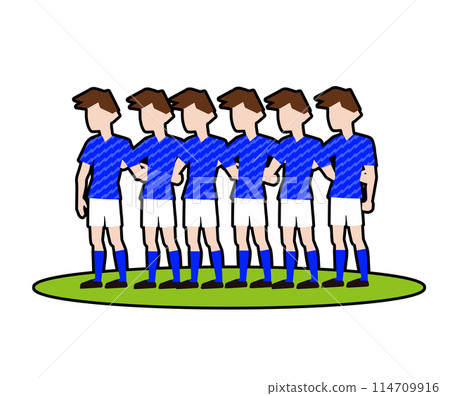 後排的足球員在賽前合影留念或在自由球時築牆_日本國家足球國家隊費用 114709916