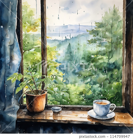 Rainy window scenery 114709947