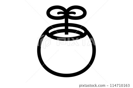 Black line drawing illustration of potted plant and germination 114710163