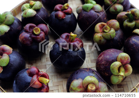 Fresh mangosteen fruit on white background. 114710655
