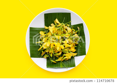 Sesbania flower on white background. 114710678