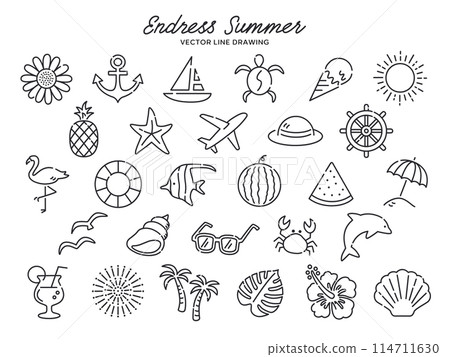簡單的夏天和海線畫插圖 簡單的夏天和海線畫插圖 114711630