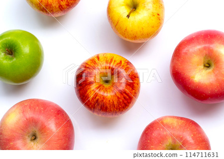 Variety of fresh apples on white background. 114711631