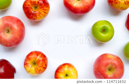 Variety of fresh apples on white background. Variety of fresh apples on white background. 114711632