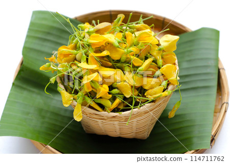Sesbania flower on white background. 114711762