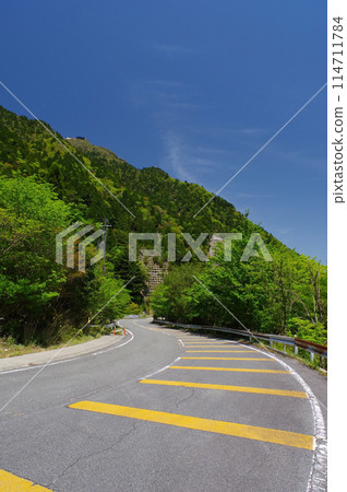Suzuka Skyline with fresh green leaves {Hairpin curve near Takehira Pass} Suzuka Skyline with fresh green leaves {Hairpin curve near Takehira Pass} 114711784