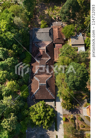 Aerial view of Mekong Delta, Ben Tre tourist with large ancient tree, Apricot or Bach Mai flower, a heritage tree and old house at Phu Tu temple, a travel destination for Vietnam Aerial view of Mekong Delta, Ben Tre tourist with large ancient tree, Apricot or Bach Mai flower, a heritage tree and old house at Phu Tu temple, a travel destination for Vietnam 114712093