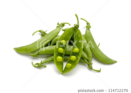 Fresh young green peas on white background. Fresh young green peas on white background. 114712270