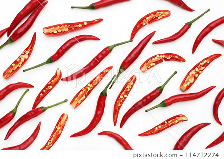 Red chili peppers on white background 114712274