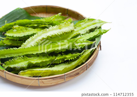 Winged beans on white background. Winged beans on white background. 114712355
