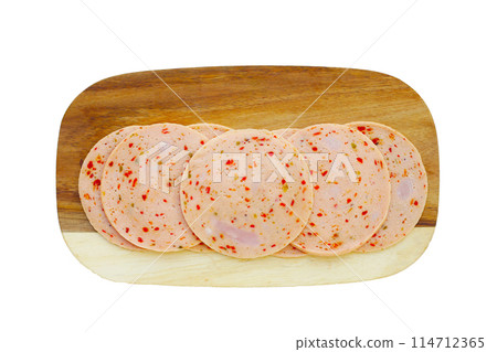 Spicy sliced bologna sausage with chili Spicy sliced bologna sausage with chili 114712365