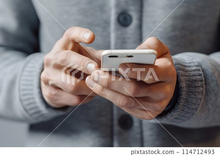 Close-up of a hand holding a smartphone 1 AI-generated image Close-up of a hand holding a smartphone 1 AI-generated image 114712493