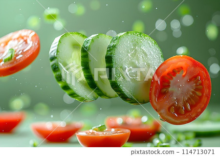 Fresh cucumber and tomato studio photo 10 AI generated image Fresh cucumber and tomato studio photo 10 AI generated image 114713071