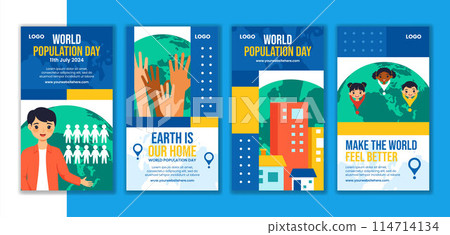 Population Day Social Media Stories Flat Cartoon Hand Drawn Templates Background Illustration 114714134
