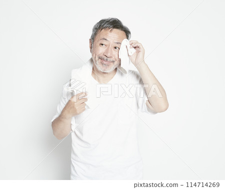 Middle-aged man portrait on white background 114714269
