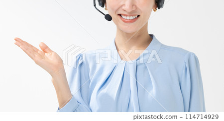 A woman with a headset A woman with a headset 114714929