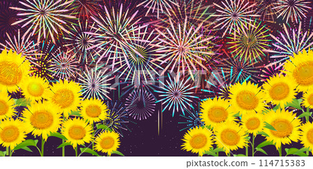 Sunflower fireworks summer landscape background 114715383