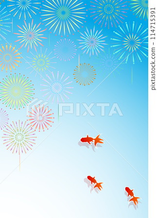 Goldfish, fireworks, summer greetings, background 114715391