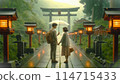 Good old Japanese scene: A date on a rainy day 114715433