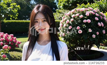 The scent of roses: Woman in a rose garden The scent of roses: Woman in a rose garden 114716233