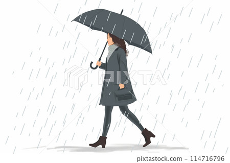 一個女人撐著傘在雨中行走 一個女人撐著傘在雨中行走 114716796
