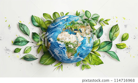 Illustration echoing the theme of Invest in our planet, intended as a backdrop for Earth Day, with a strong emphasis on ecology, AI Generated 114716968