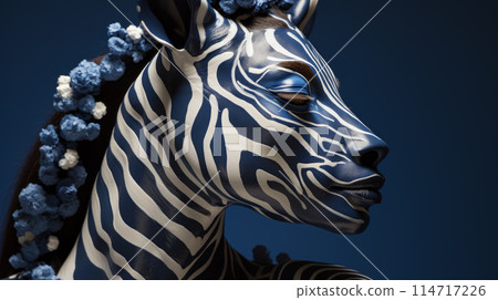 A zebra statue with blue stripes, symbolizing wildlife and visual arts 114717226