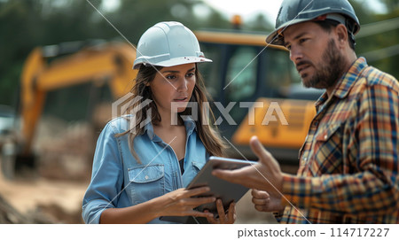 Inspector's engagement signifies her active role in conducting inspections, assessing safety measures, and verifying construction standards, AI Generated 114717227