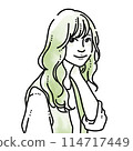 Simple watercolor illustration of a woman with fluffy hair 114717449