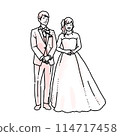 Simple watercolor illustration of bride and groom at wedding 114717458
