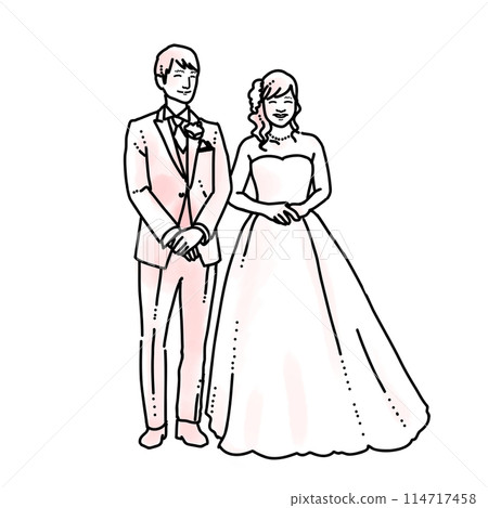 Simple watercolor illustration of bride and groom at wedding Simple watercolor illustration of bride and groom at wedding 114717458