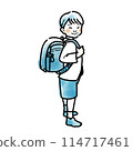 Simple watercolor illustration of a first grader carrying a school bag 114717461