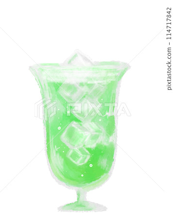 Hand-drawn illustration of melon soda in a glass Hand-drawn illustration of melon soda in a glass 114717842
