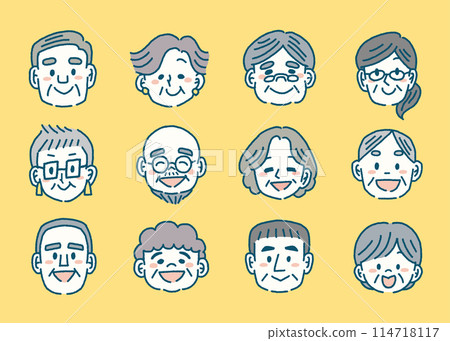 各種老人臉孔的簡單插圖集 114718117