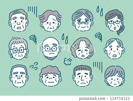 憂鬱老人臉孔的簡單插圖集 憂鬱老人臉孔的簡單插圖集 114718122